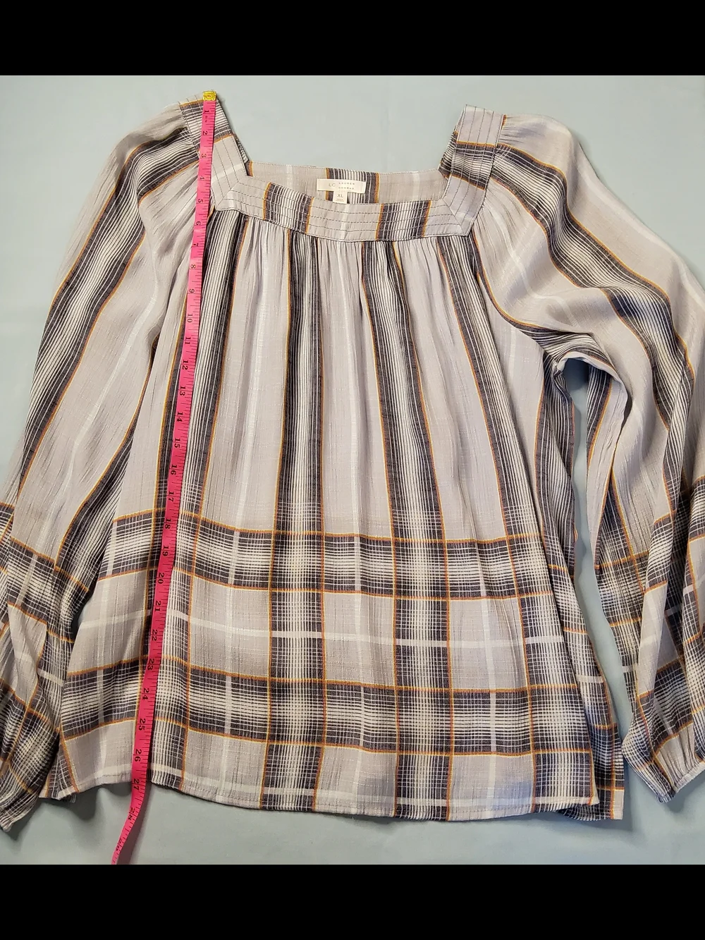 LC Lauren Conrad Light Blue Plaid Square-Neck Blouse - Picture 3 of 9